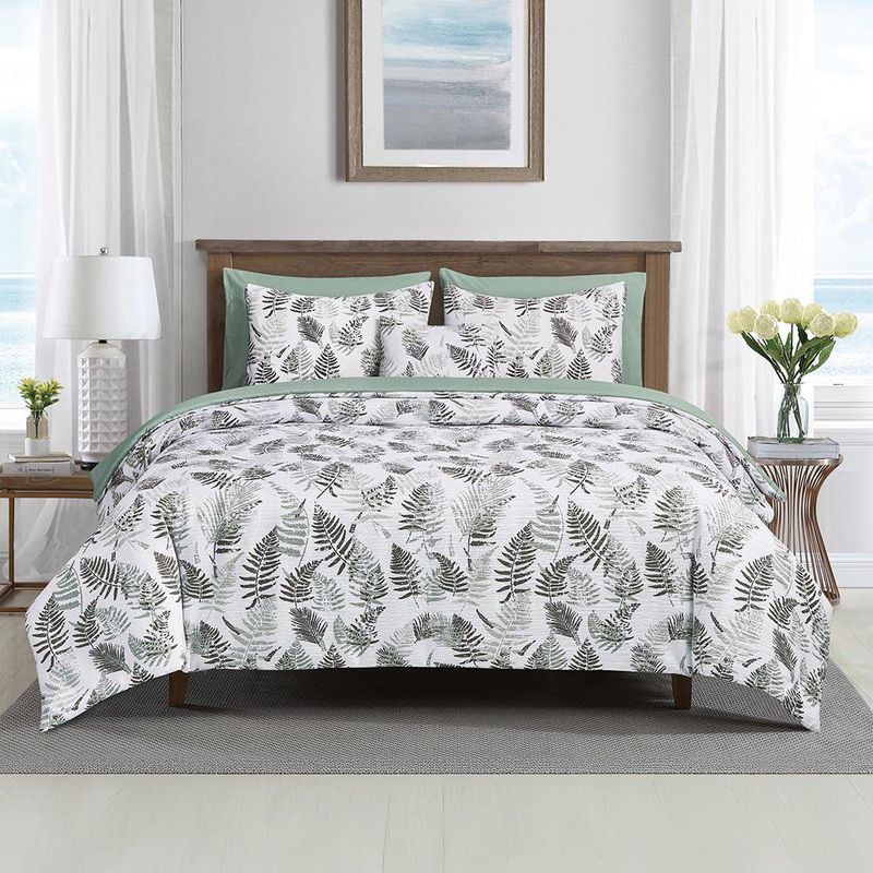 Set de 8 Pzas Edredón Diseño Hojas Verdes Tamaño King