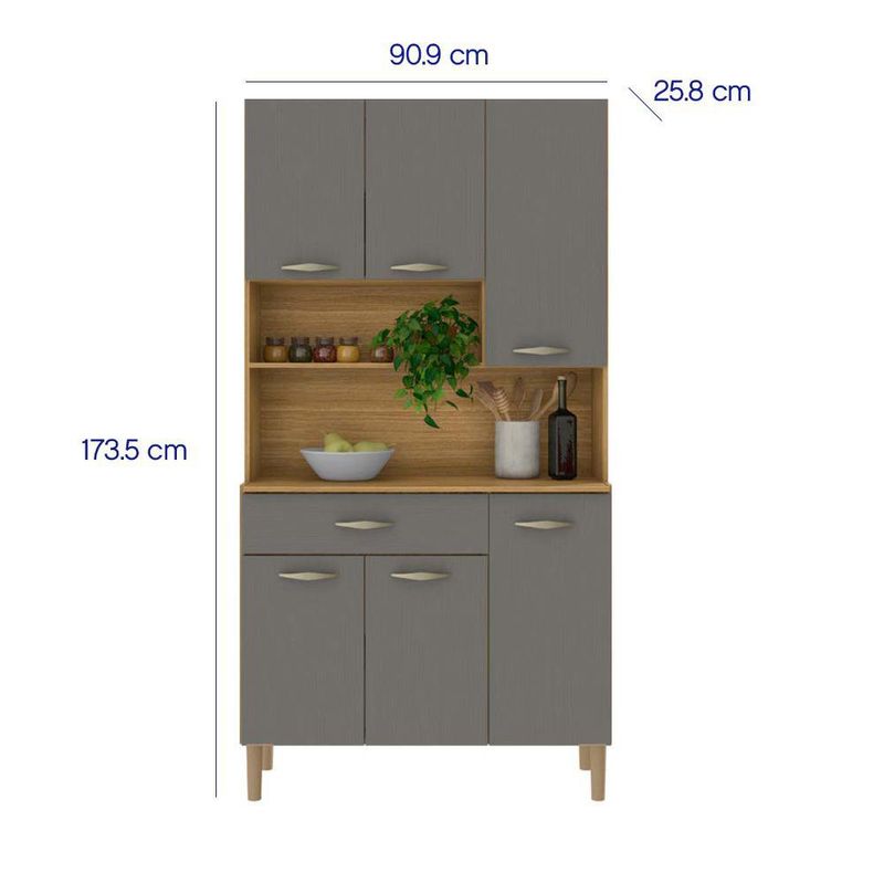 Gabinete Apolo con 6 Puertas y Espacios Abiertos 36.3 x 90.9 x 173.5 cm Gris