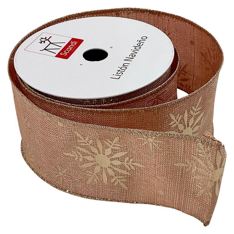 Listón Navideño cpn Copos de 2.5 plg x 9 yardas Color Dorado