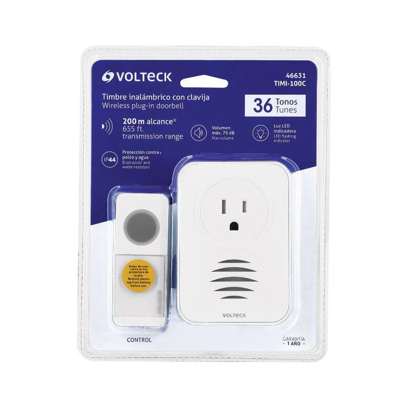 Timbre Inalámbrico de Enchufar 1 Tono 12 V