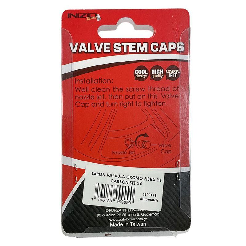 Tapones para Válvula Cromados Detalle Fibra de Carbón 4 Pzas.