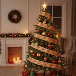 Listón Navideño de 2.5 plg x 10 yardas con Diseño de Pascuas