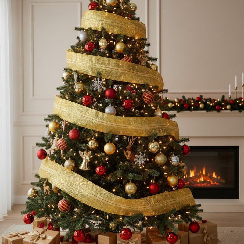 Malla Decorativa Navideña de 10 plg x 10 yardas Color Dorado