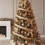 Listón Navideño de 2.5 plg x 10 yardas Color Dorado