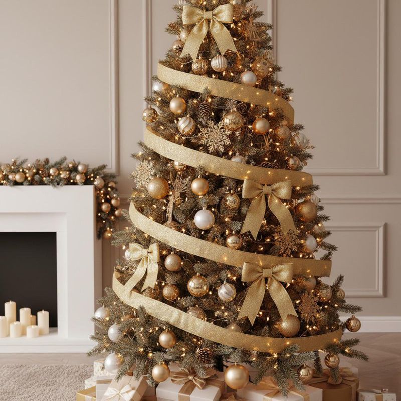 Listón Navideño de 2.5 plg x 10 yardas Color Dorado