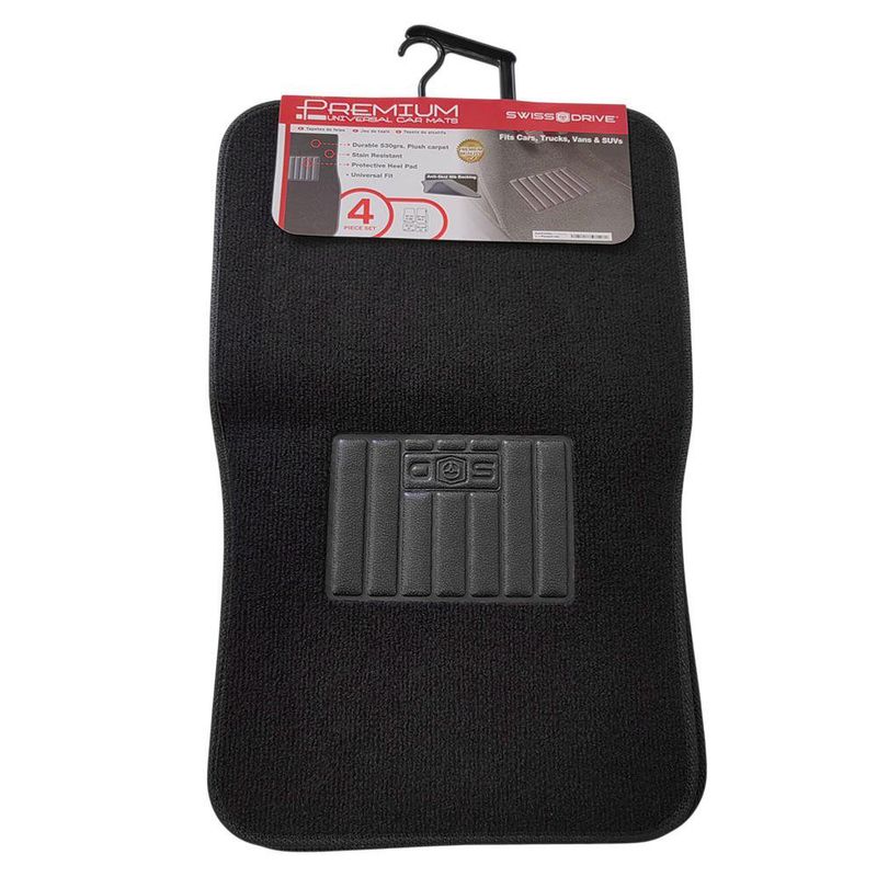 Set de 4 Alfombras para Auto de Felpa y Hule Color Negro