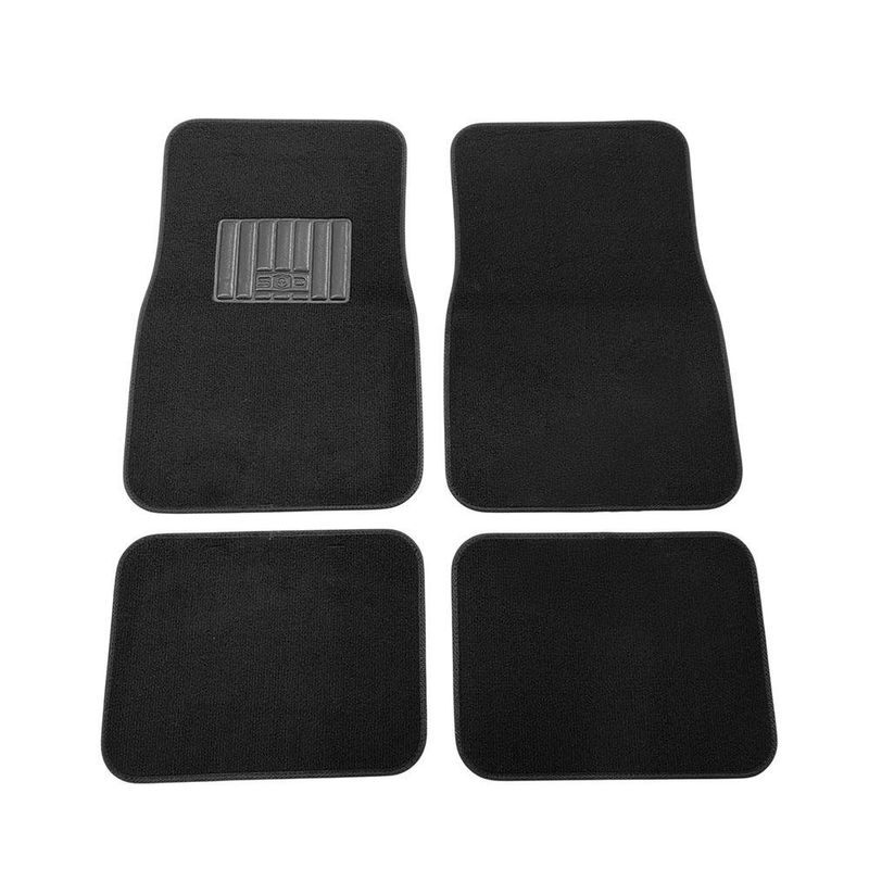 Set de 4 Alfombras para Auto de Felpa y Hule Color Negro