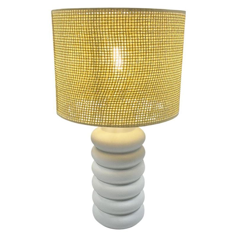 Lámpara de Mesa con Pantalla Tejida y Base Blanca Ondulada 60 W