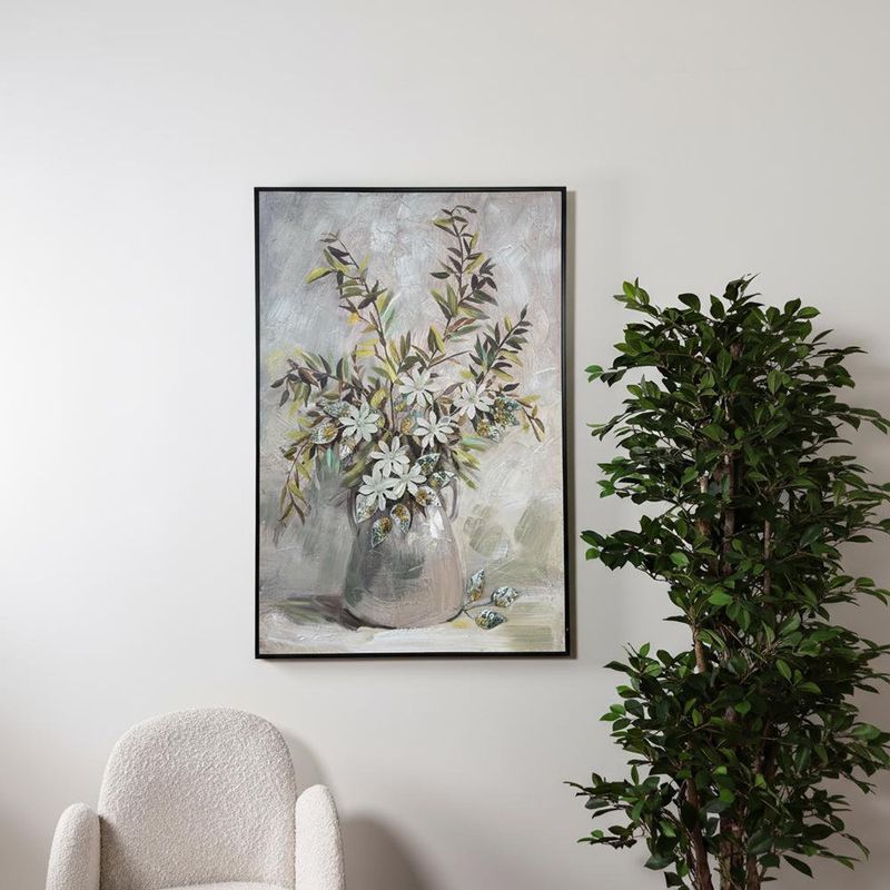 Cuadro Decorativo Jarrón Plateado con Flores 92 x 62 Cm