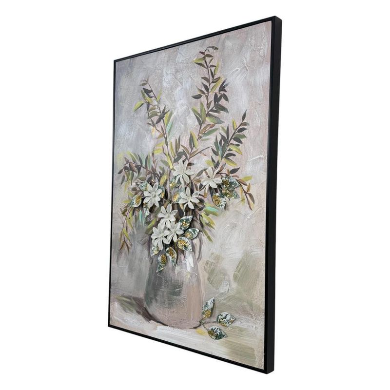 Cuadro Decorativo Jarrón Plateado con Flores 92 x 62 Cm