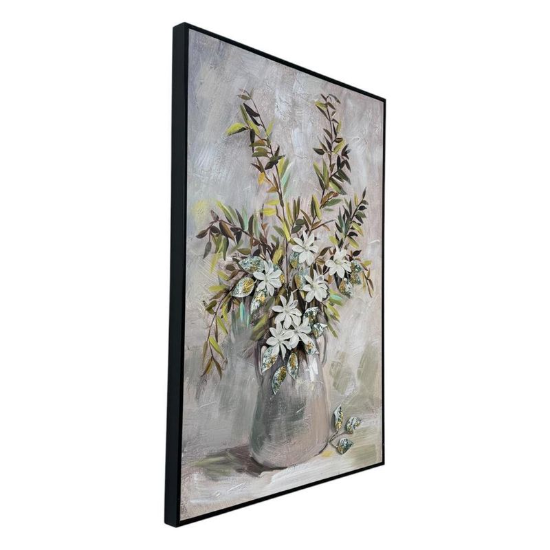 Cuadro Decorativo Jarrón Plateado con Flores 92 x 62 Cm