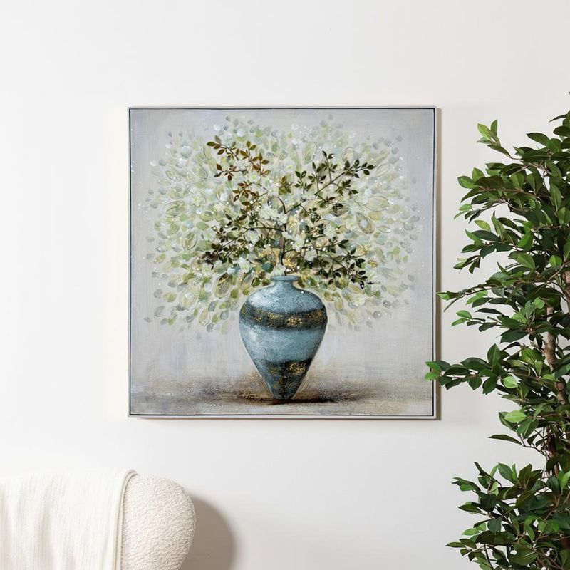 Cuadro Decorativo Jarrón Celeste con Flores 102 Cm