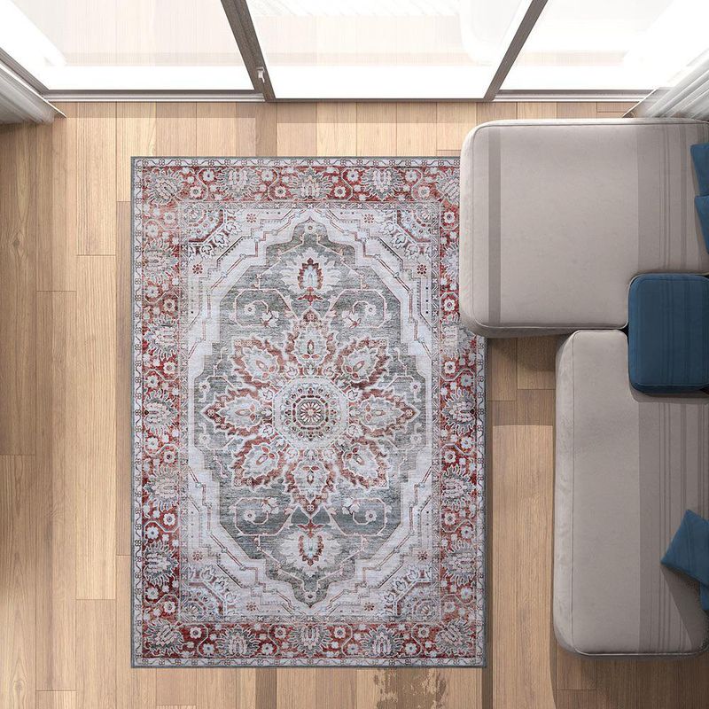 Alfombra Decorativa Persa Floral Rojo y Gris 235 x 160 Cm