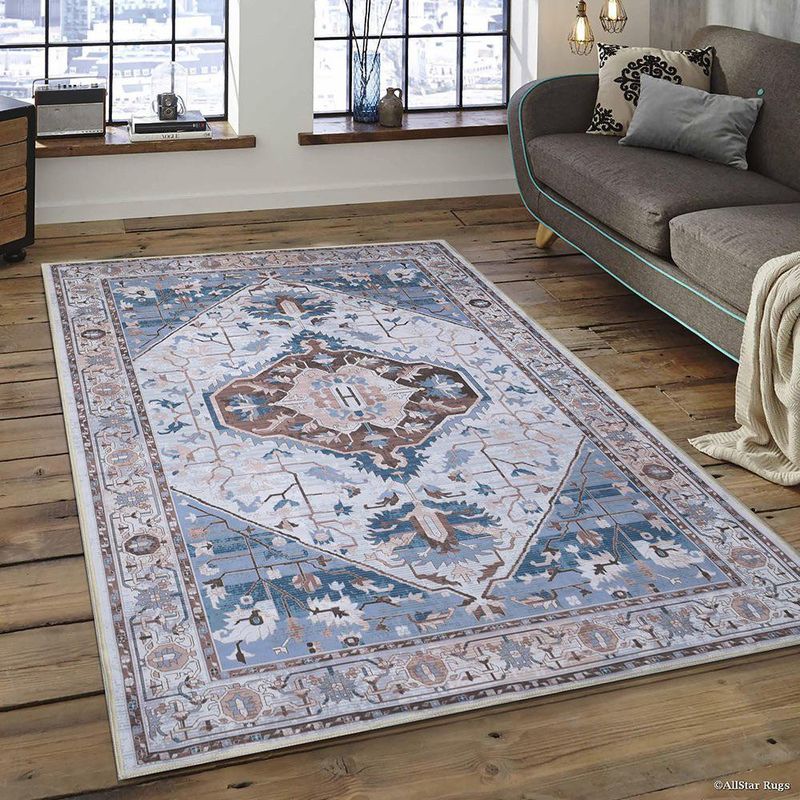 Alfombra de Área Estilo Persa Azul 133 x 190 Cm