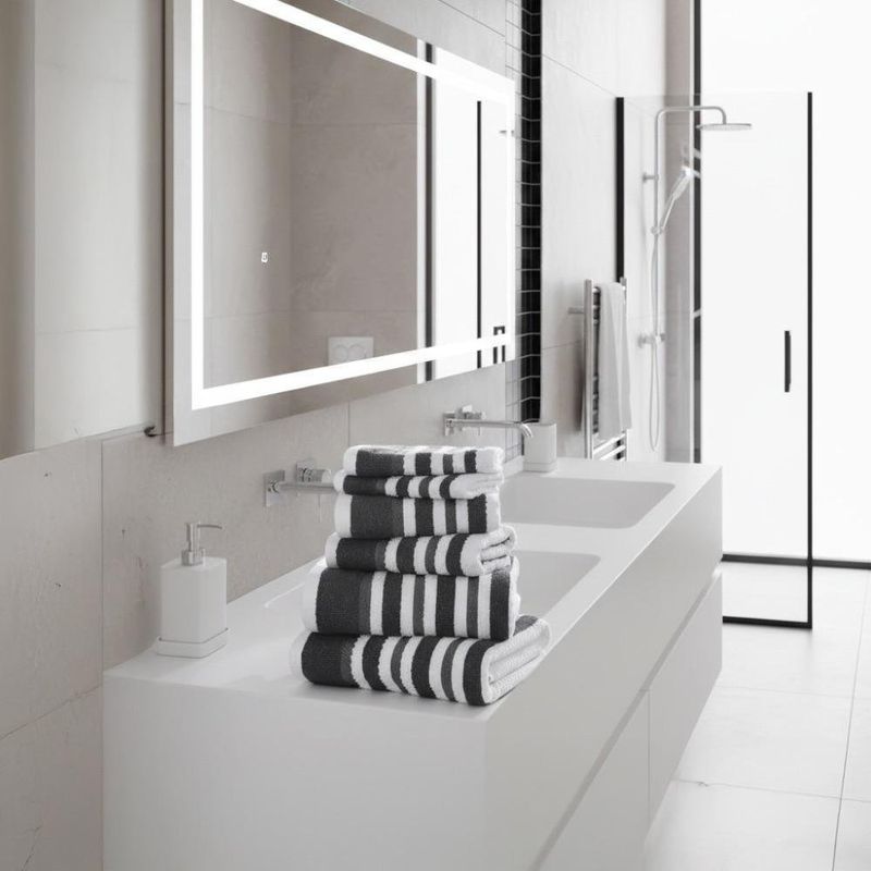 Set de 6 Toallas de Baño con Rayas Gris Oscuro