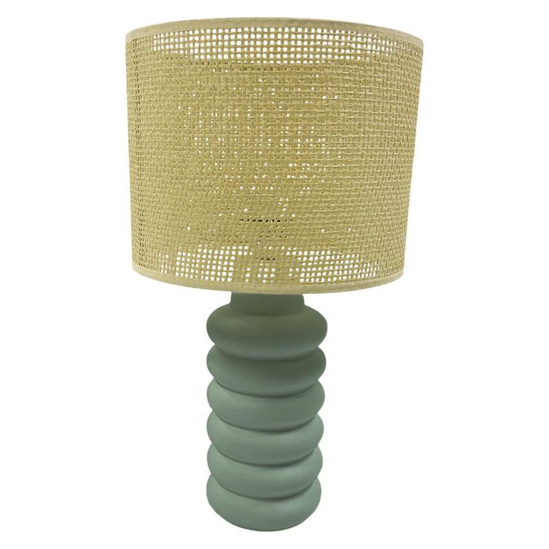 Lámpara de Mesa con Pantalla Tejida y Base Verde Ondulada 60 W