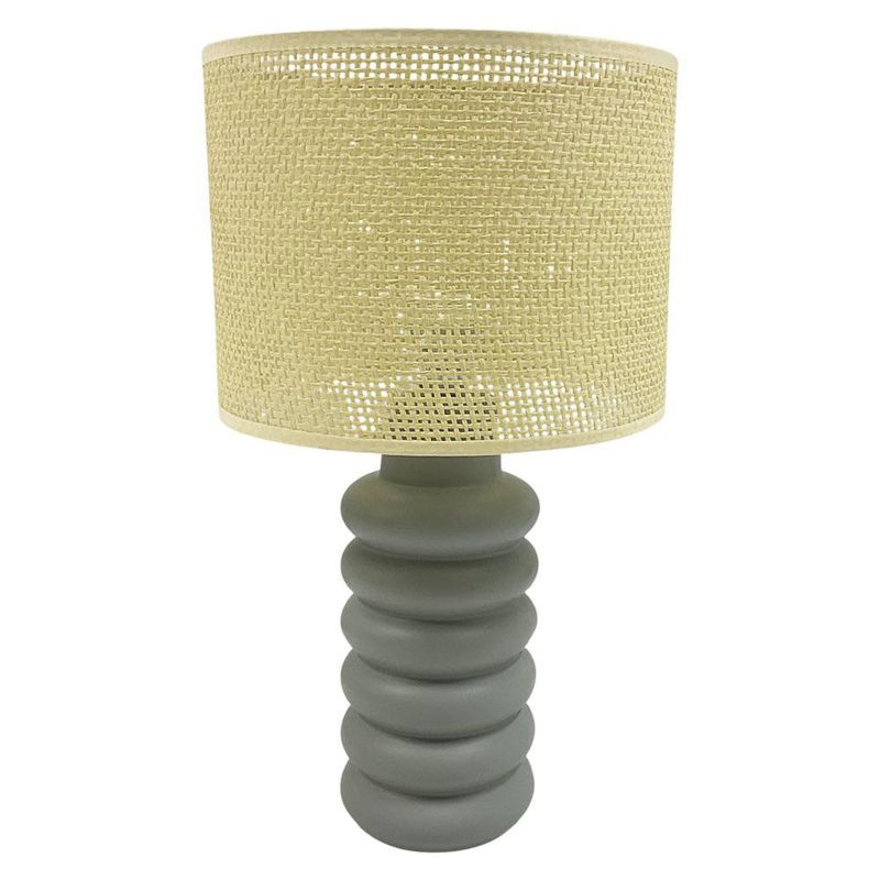 Lámpara de Mesa con Pantalla Tejida y Base Gris Ondulada 60 W