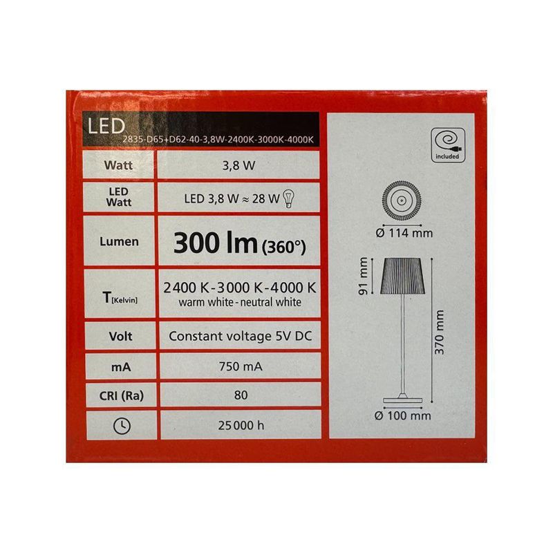 Lámpara de Mesa CCT Táctil Color Negro