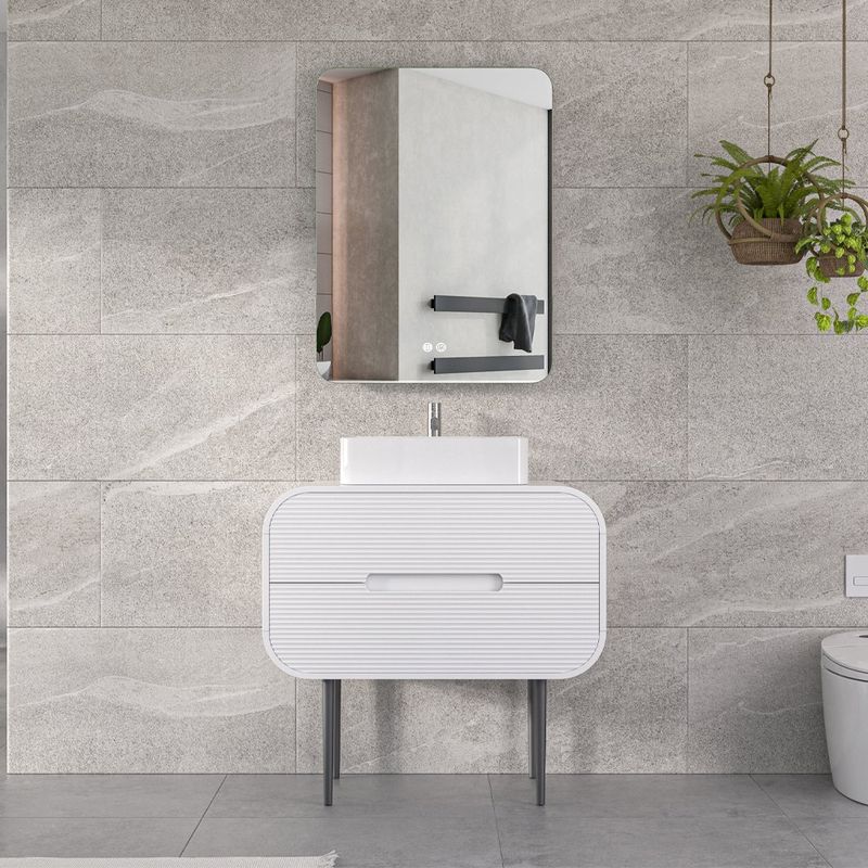 Vanity Piso Blanco con Lavamanos y Espejo