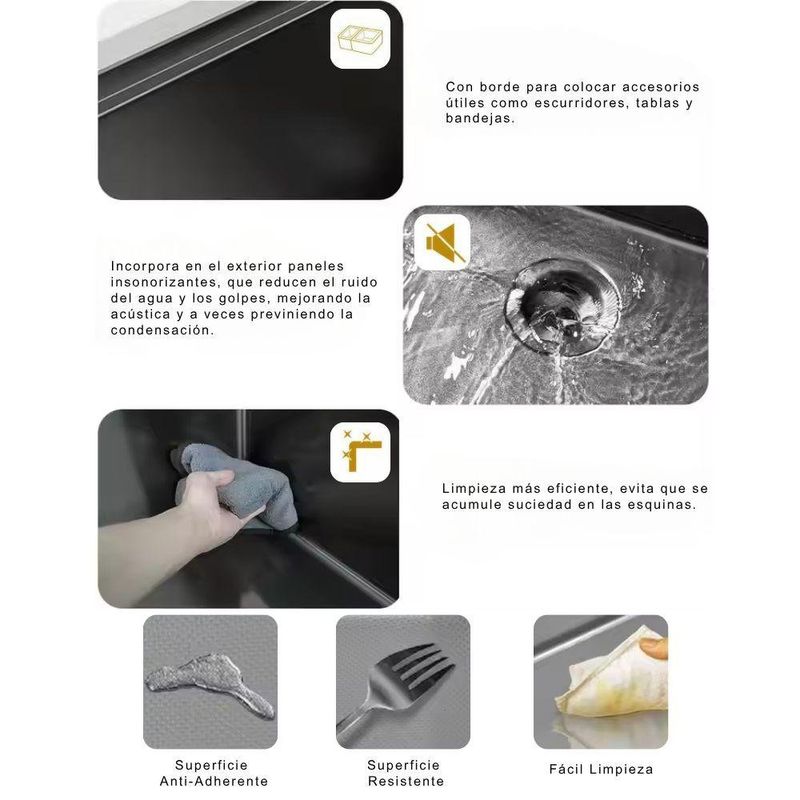 Lavatrastos de 1 Fosa Microestampado Negro Satinado 81x46 cm