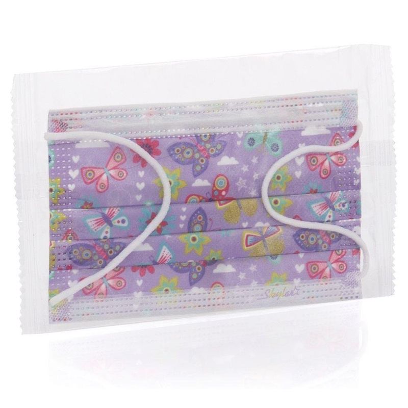 Mascarilla Desechable para Niñas Mariposas Morada