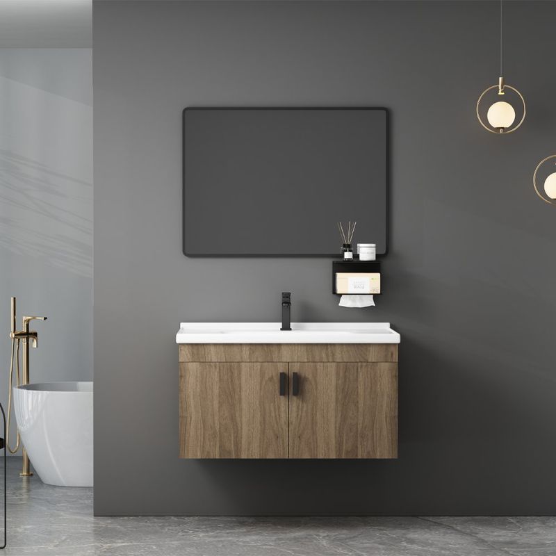 Set Vanity con Espejo de 80 x 60 cm Color Café y Negro