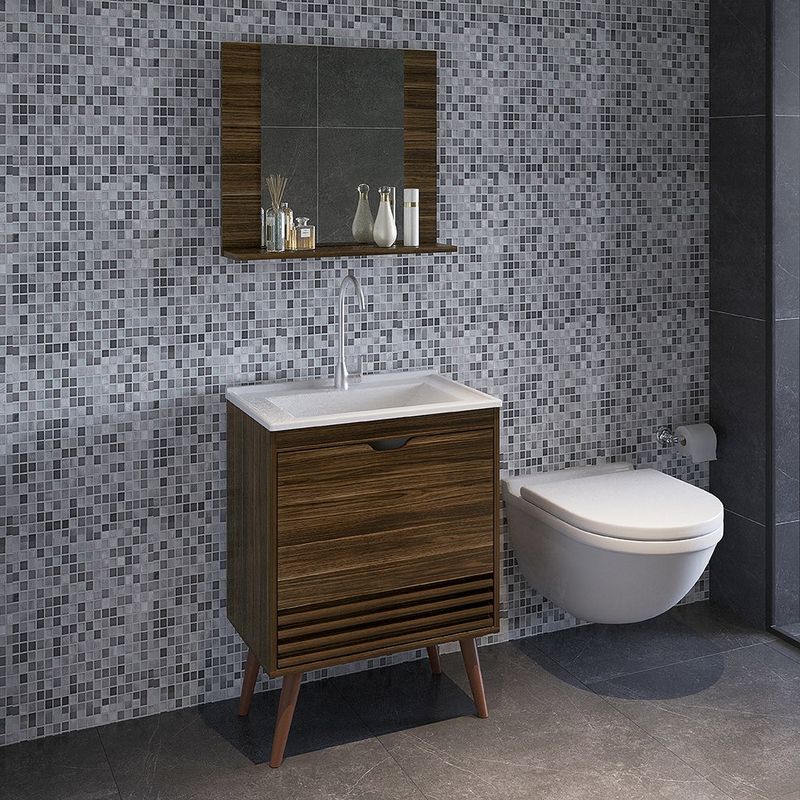 Vanity con Espejo y Repisa Blanco y Café 60x30x135.2 Cm