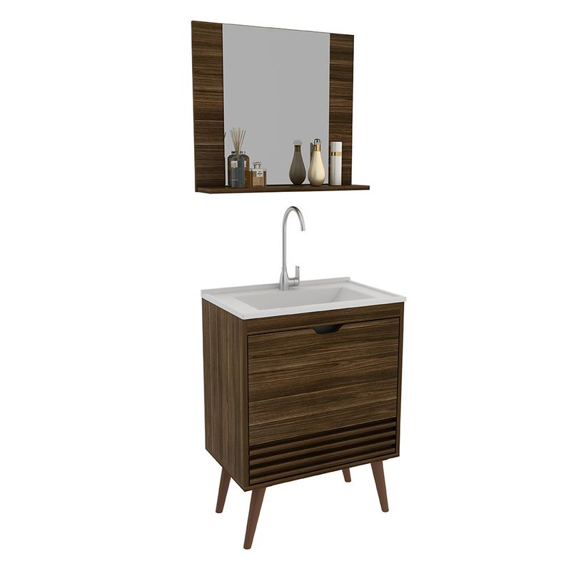Vanity con Espejo y Repisa Blanco y Café 60x30x135.2 Cm