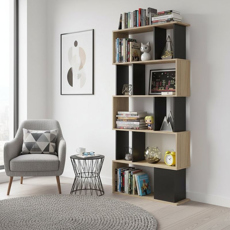 Librera de 5 Niveles con Cubos Negro y Café Claro