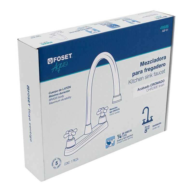 Grifo Mezclador para Lavatrastos Curvo Llave Tipo Cruz 8 Plg Cromo