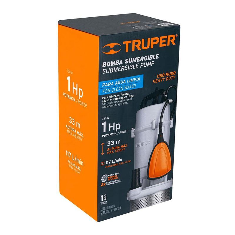 Bomba Sumergible Limpia 1hp Altura 33 M Caudal 117 Lts/Min