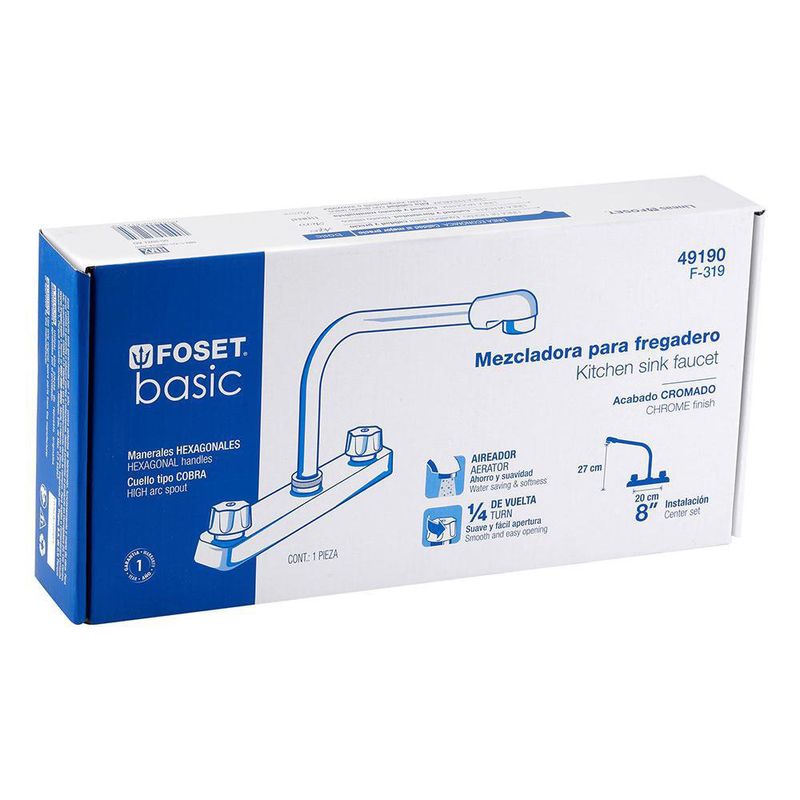 Grifo Mezclador para Lavatrastos Cobreado Basic 8 Plg Cromo