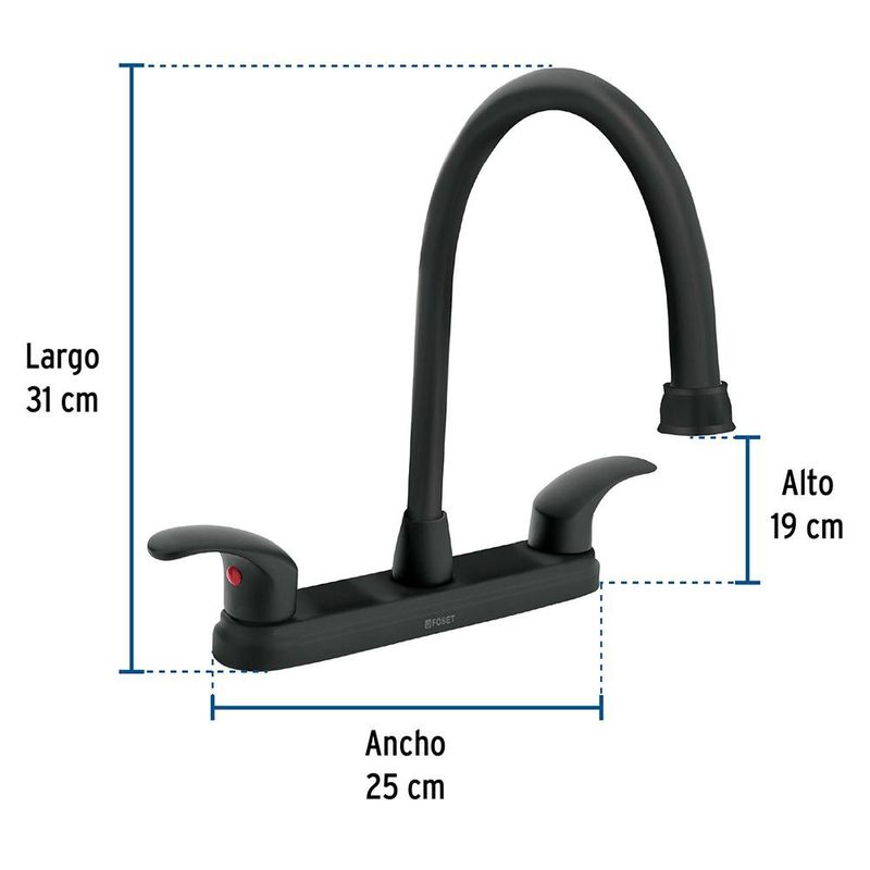 Grifo Mezclador para Lavatrastos Cuello Largo Tipo Palanca 8 Plg Negro
