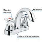 Grifo Mezclador para Lavamanos Curvo Pomo Tipo Cruz 4 Plg Cromo
