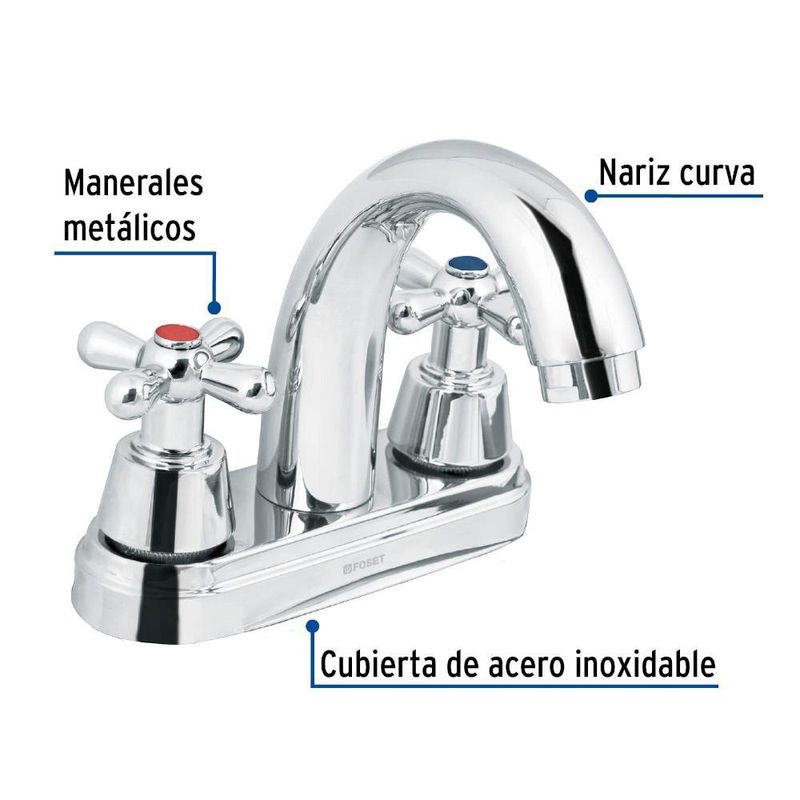 Grifo Mezclador para Lavamanos Curvo Pomo Tipo Cruz 4 Plg Cromo