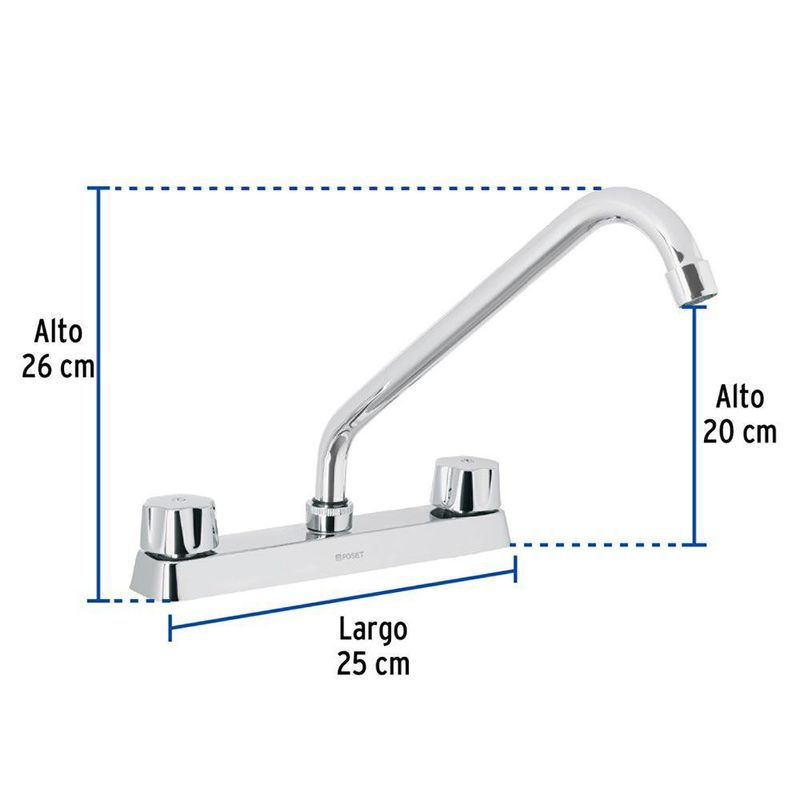 Grifo Mezclador para Lavatrastos Largo 8 Plg Latón Cromado