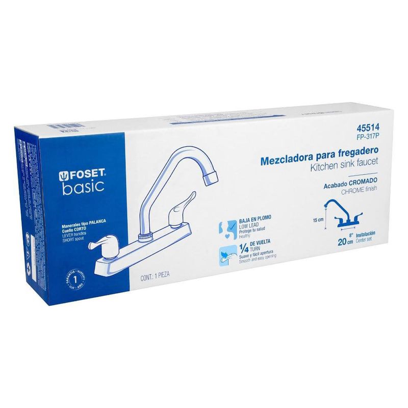 Grifo Mezclador para Lavatrastos Corto Tipo Palanca 8 Plg