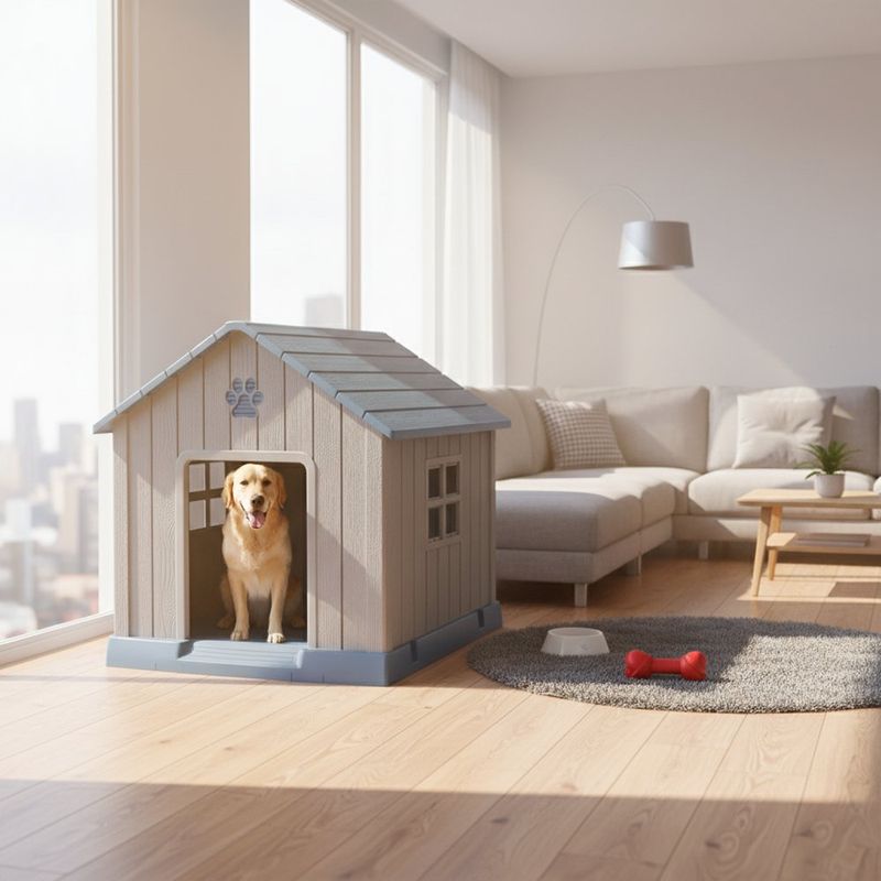 Casa para Perro Grande Plástico Azul y Gris