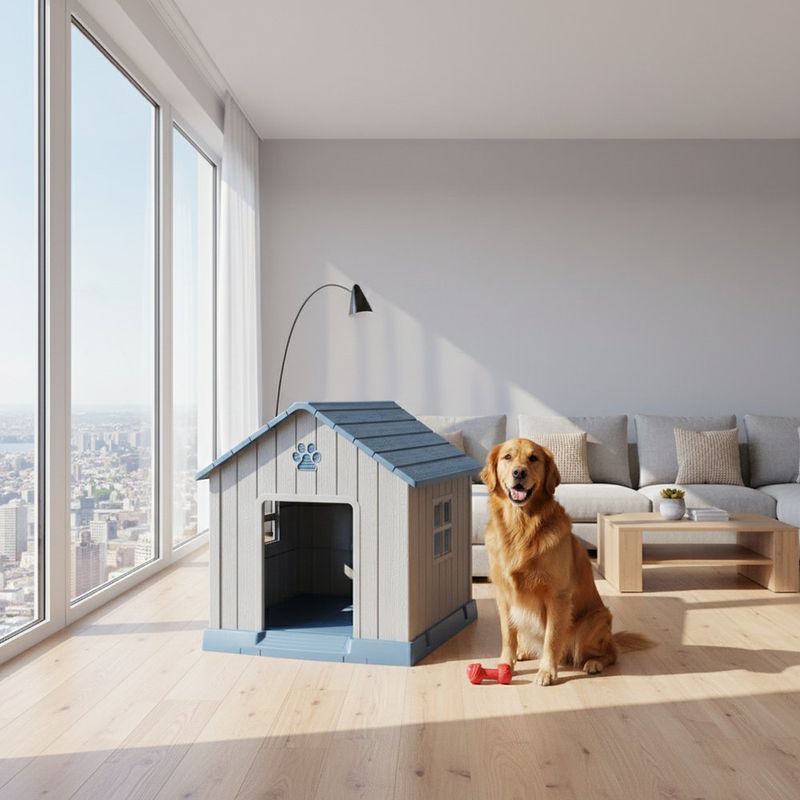 Casa para Perro Grande Plástico Azul y Gris