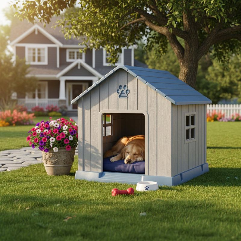 Casa para Perro Grande Plástico Azul y Gris