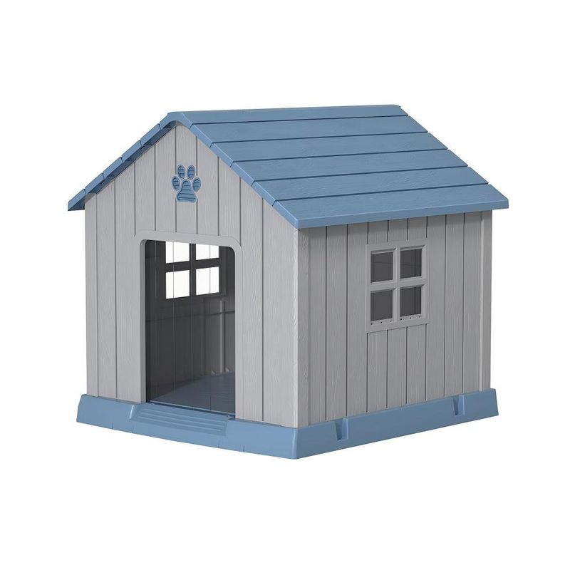 Casa para Perro Grande Plástico Azul y Gris