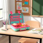 Lonchera Infantil Rosa y Aqua con Divisiones y Cubiertos Integrados