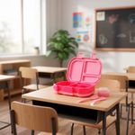 Lonchera Bento Infantil con Cubiertos Color Rosa y Fucsia