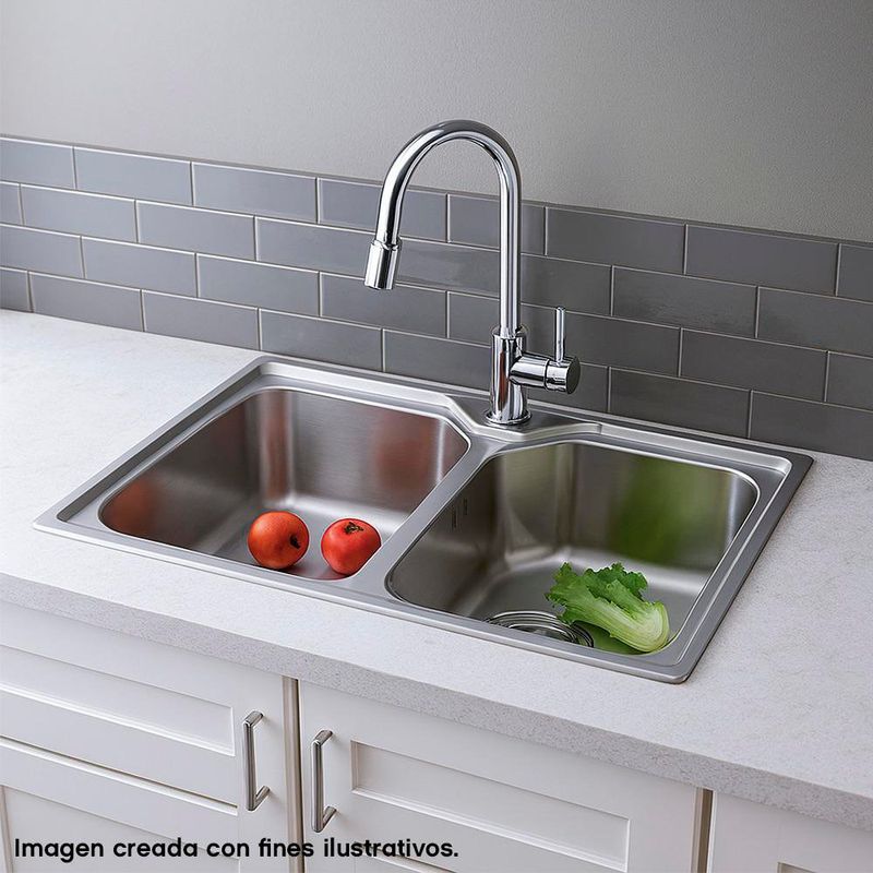 Lavatrastos de Acero Inoxidable con 2 Fosas 83 X 48 Cm