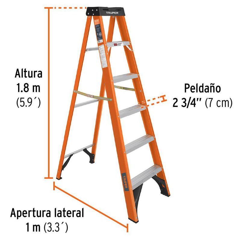 Escalera de Tijera de Fibra de Vidrio 5 Peldaños Capacidad 175 kg