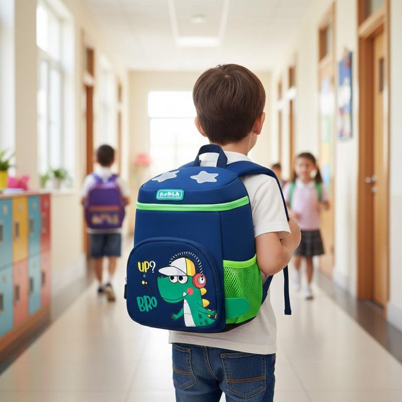 Mochila Infantil Azul con Diseño de Dinosaurio