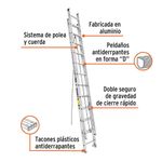 Escalera de Extensión de Aluminio 24 Peldaños Capacidad 150 kg