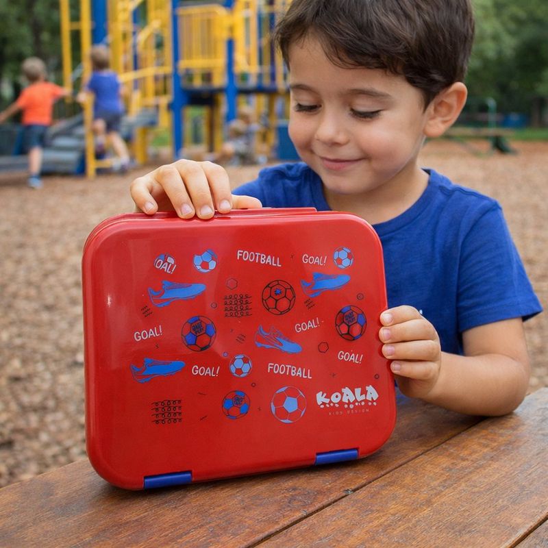 Lonchera Infantil Fútbol con Divisiones y Cubiertos Azul y Rojo
