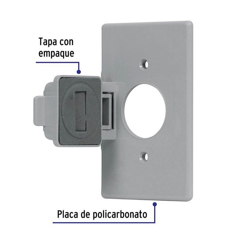 Placa Simple Tomacorriente Exterior Standard Gris