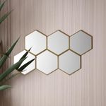Set de 6 Espejos de Pared Hexagonales Marcos Dorados Tipo Panal